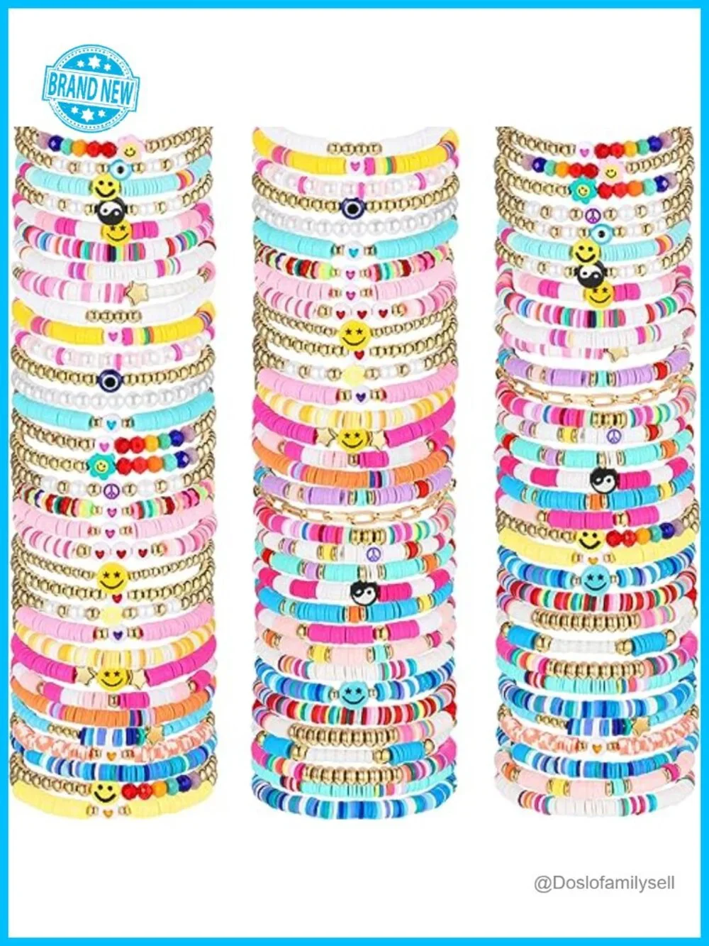 100 Pcs Preppy Friendship Heishi Clay Beaded Stretch Bracelets Set Stackable